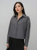 Office Shirt-Best Quality Semiwool-Short Style - Smoke Dark Grey