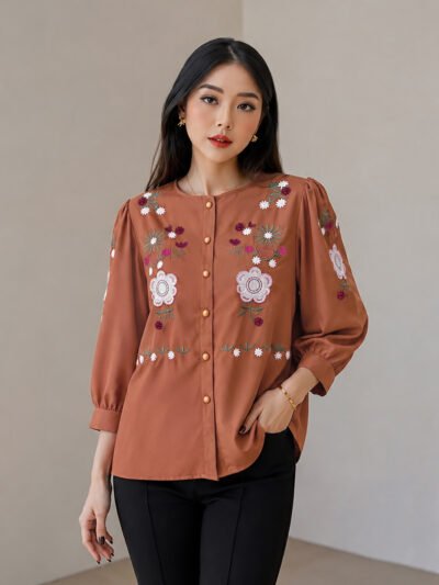Stella Embroidery Top - Modern Bronze Tangan Pendek