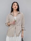 Tigris Tencel Stripe Shirt - Beige Taupe + Inner