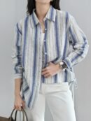 Summer Premium Stripe Linen Shirt - Greyish Blue