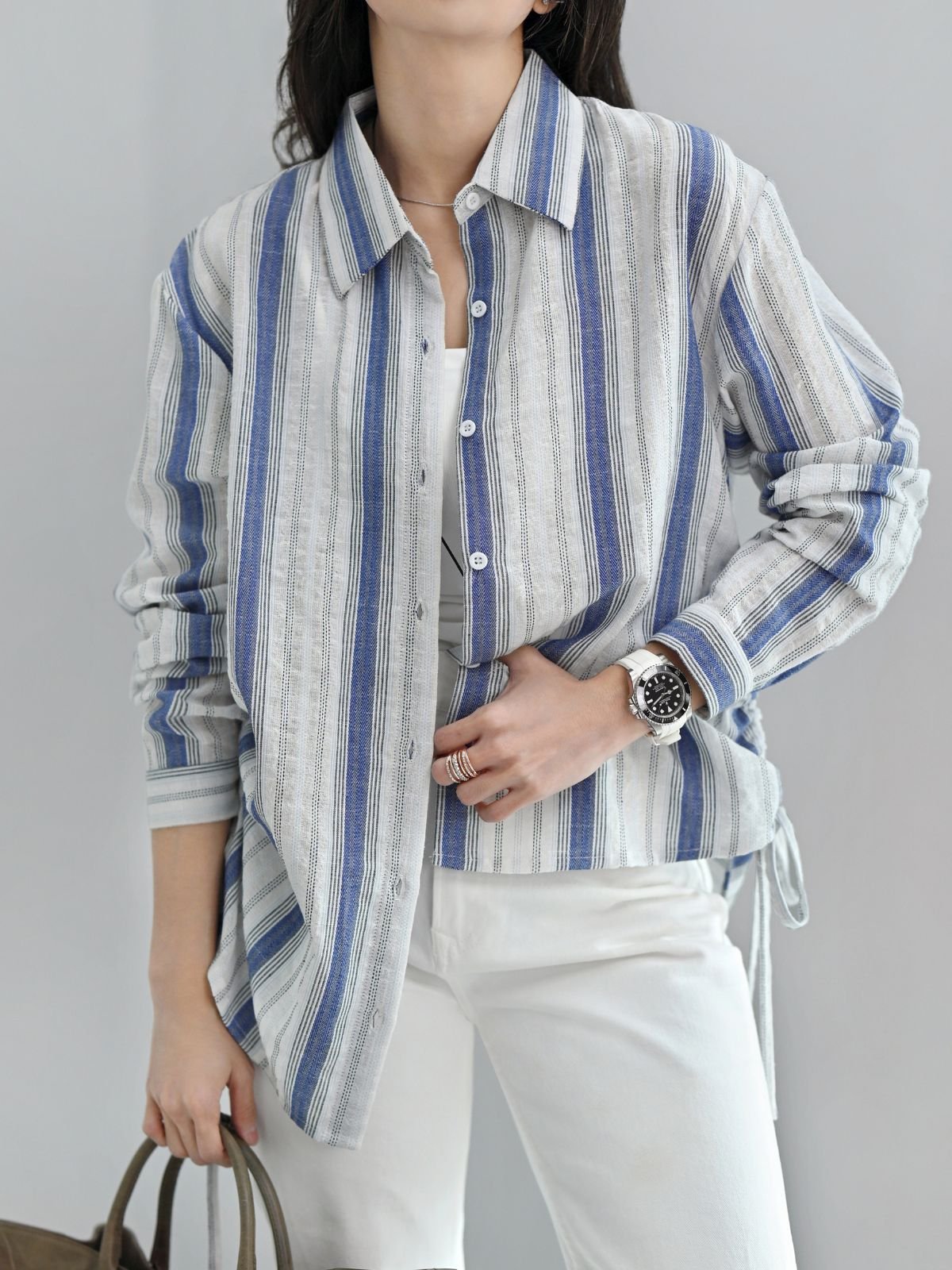 Summer Premium Stripe Linen Shirt - Gambar 2