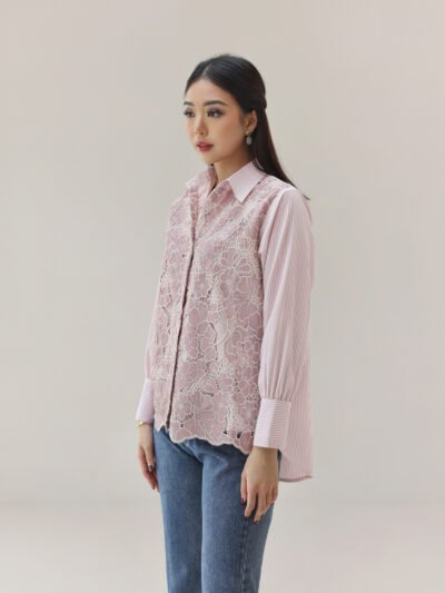 Ivy Lace Short / Long Top Anti Kusut Corliss - Dusty Pink Long