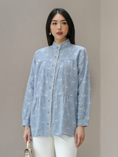 Melody Laser Embroidery (Long and Short) - Powder Blue B Long