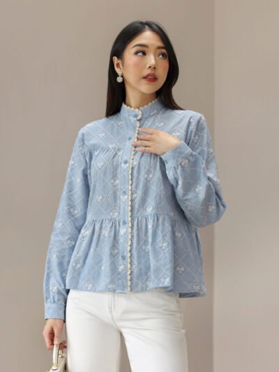 Melody Laser Embroidery (Long and Short) - Powder Blue B Short