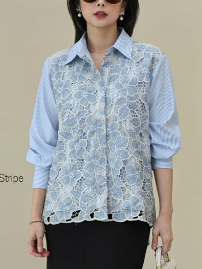 Ivy Lace Short / Long Top Anti Kusut Corliss - Blue Stripe Long