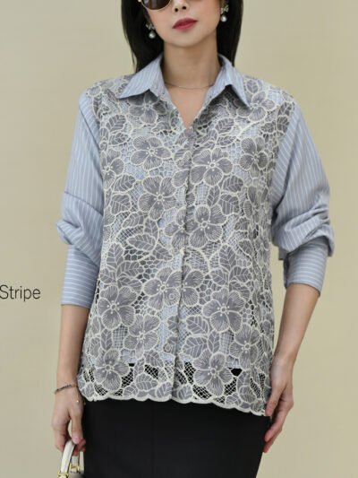 Ivy Lace Short / Long Top Anti Kusut Corliss - French Grey Long