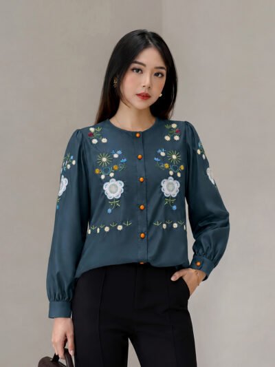 Stella Embroidery Top - Cobalt Tangan Panjang