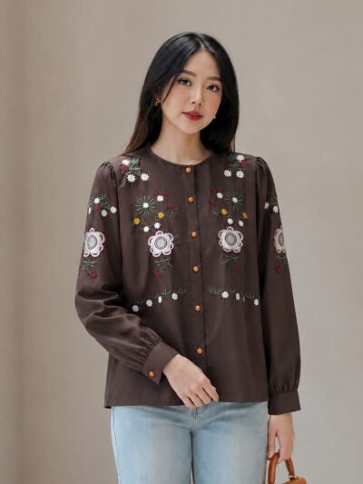 Stella Embroidery Top - Espresso Tangan Panjang