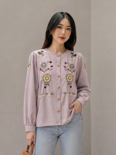 Stella Embroidery Top - Mauve Tangan Panjang