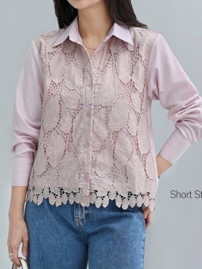 Ivy Shirt Leaf Laser Embroidery Lace - Dusty Pink Motif C