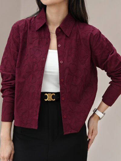 Ingrid Full Embroidery Fabric Soft & Comfortable - Maroon