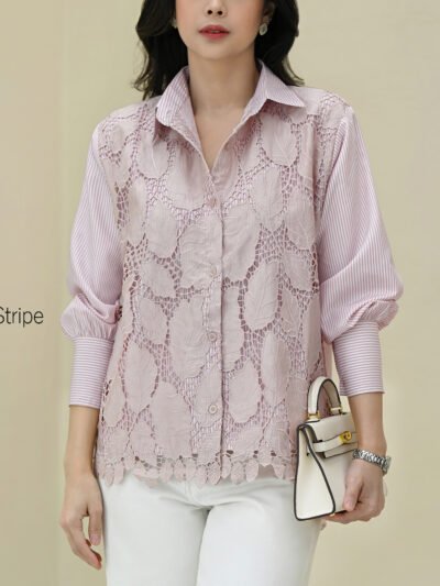 Ivy Shirt Leaf Laser Embroidery Lace - Dusty Pink Long Motif C
