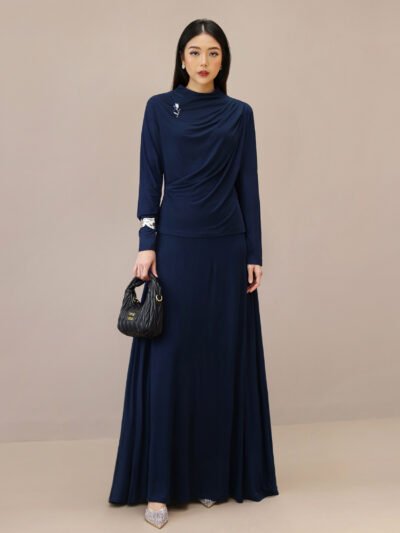 Caitlyn Set (Atasan & Rok) Viscose Kaos Comfort - Navy