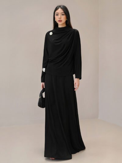 Caitlyn Set (Atasan & Rok) Viscose Kaos Comfort - Black