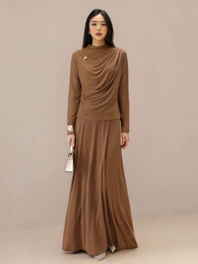Caitlyn Set (Atasan & Rok) Viscose Kaos Comfort - Brown