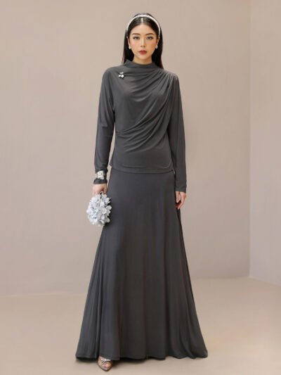 Caitlyn Set (Atasan & Rok) Viscose Kaos Comfort - Dark Grey