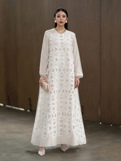 Sauvignon Premium Laser Bordir 3 Layered Dress with Tulle - Light Oat