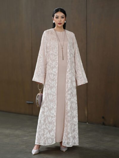 Parisian Glamorous Abaya Set • Corliss Raya Premium Series 2026 - Light Rose Gold