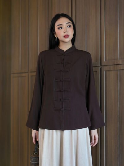 Orchard Cheongsam Plain Ultra Soft Linen - Dark Espresso Brown