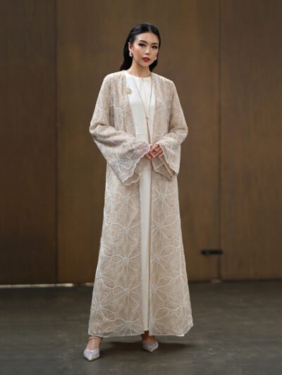 Summer Dahlia Abaya Beautiful n Premium Embroidery Lace - Porcelain Taupe