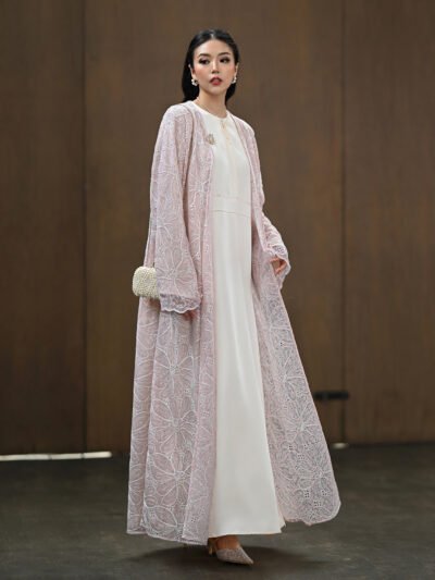 Summer Dahlia Abaya Beautiful n Premium Embroidery Lace - Porcelain Blush