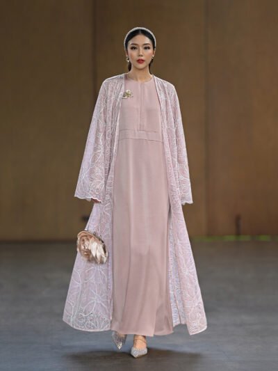 Summer Dahlia Abaya Beautiful n Premium Embroidery Lace - Smoke Blush