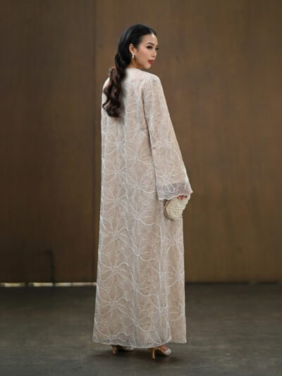 Summer Dahlia Abaya Beautiful n Premium Embroidery Lace - Outer Taupe