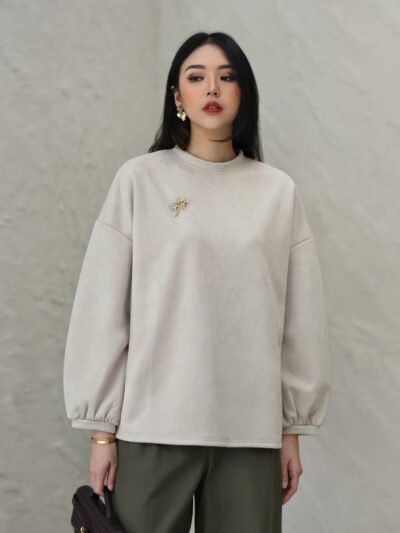 Basic Balloon Sleeves Modern Daily Look - Light Oat