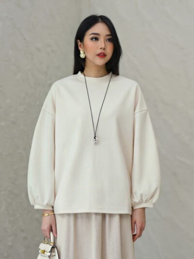 Basic Balloon Sleeves Modern Daily Look - White Ivory