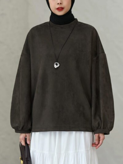Suede Basic Balloon Sleeves Modern for Daily Look - Espresso