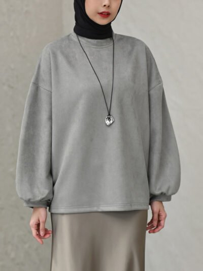 Basic Balloon Sleeves Modern Daily Look - Grey