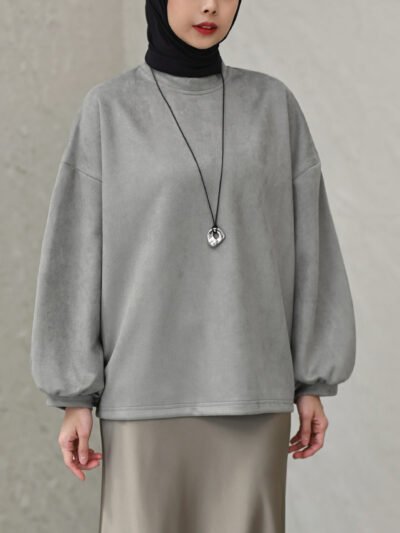 Suede Basic Balloon Sleeves Modern for Daily Look - Grey