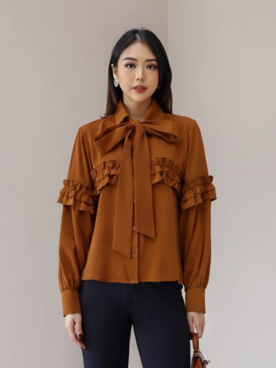 Nyxx Ribbon Top • Bahan Airystretch™️ - Soft Nutmeg
