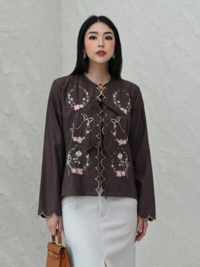 Rosette Embroidery Top - Espresso Brown