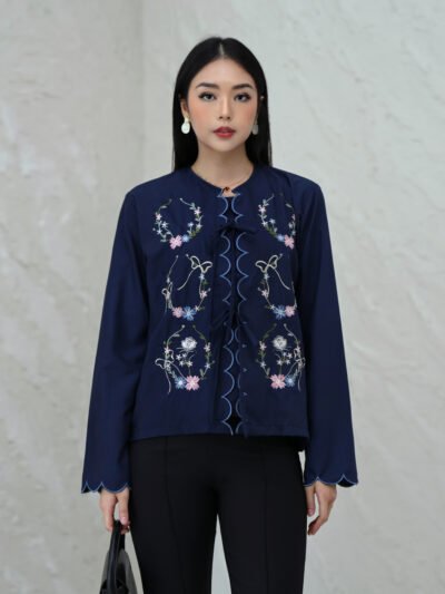 Rosette Embroidery Top - Night Navy