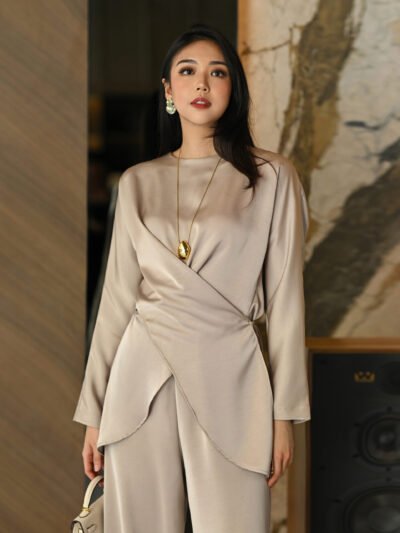 Valeria Set 2026 Premium Semi Satin Tebal - Beige Taupe/Top