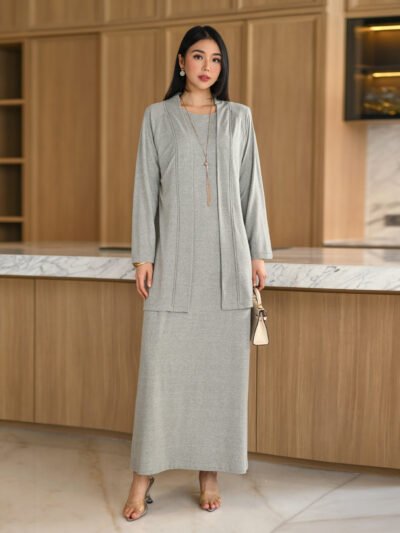 Nezuko Soft Wool Knit Set (Outer n Dress) - Soft Grey