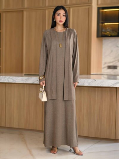 Nezuko Soft Wool Knit Set (Outer n Dress) - Ash Brown