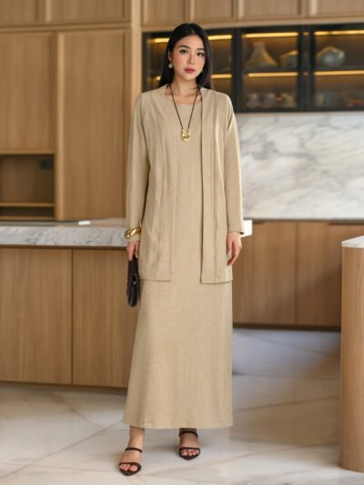 Nezuko Soft Wool Knit Set (Outer n Dress) - Smoke Beige