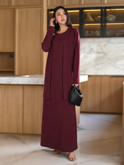Nezuko Soft Wool Knit Set (Outer n Dress) - Maroon