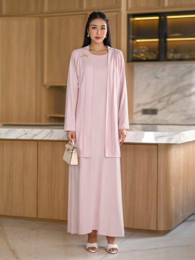 Nezuko Soft Wool Knit Set (Outer n Dress) - Soft Pink