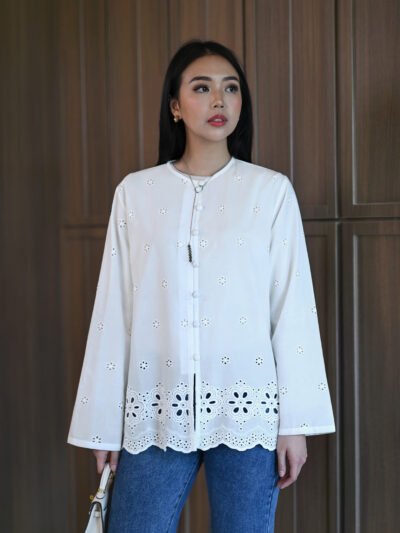 Basic Cheongsam Embroidery Cotton Variation - Var. C White