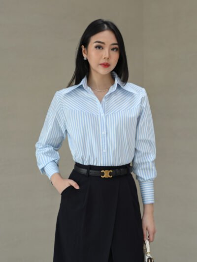 New Stripe Shirt • Simple Wide Collar - Gentle Blue