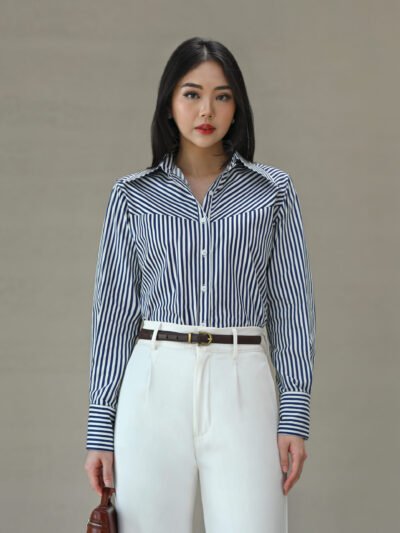 New Stripe Shirt • Simple Wide Collar - Navy Stripe