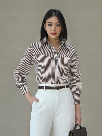 New Stripe Shirt • Simple Wide Collar - White Espresso