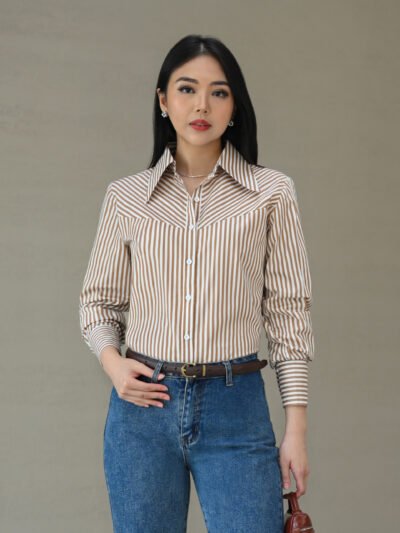 New Stripe Shirt • Simple Wide Collar - Choco Stripe