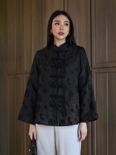 Lotus Ceongsam Top - Black