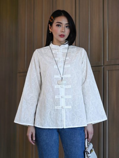 Basic Cheongsam Embroidery Cotton Variation - Var. A White