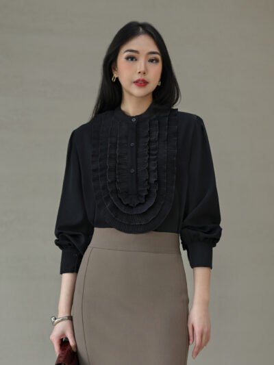 Rosalie Pleated Ruffle Top - Black