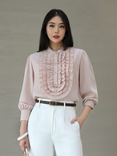 Rosalie Pleated Ruffle Top - Smoke Blush